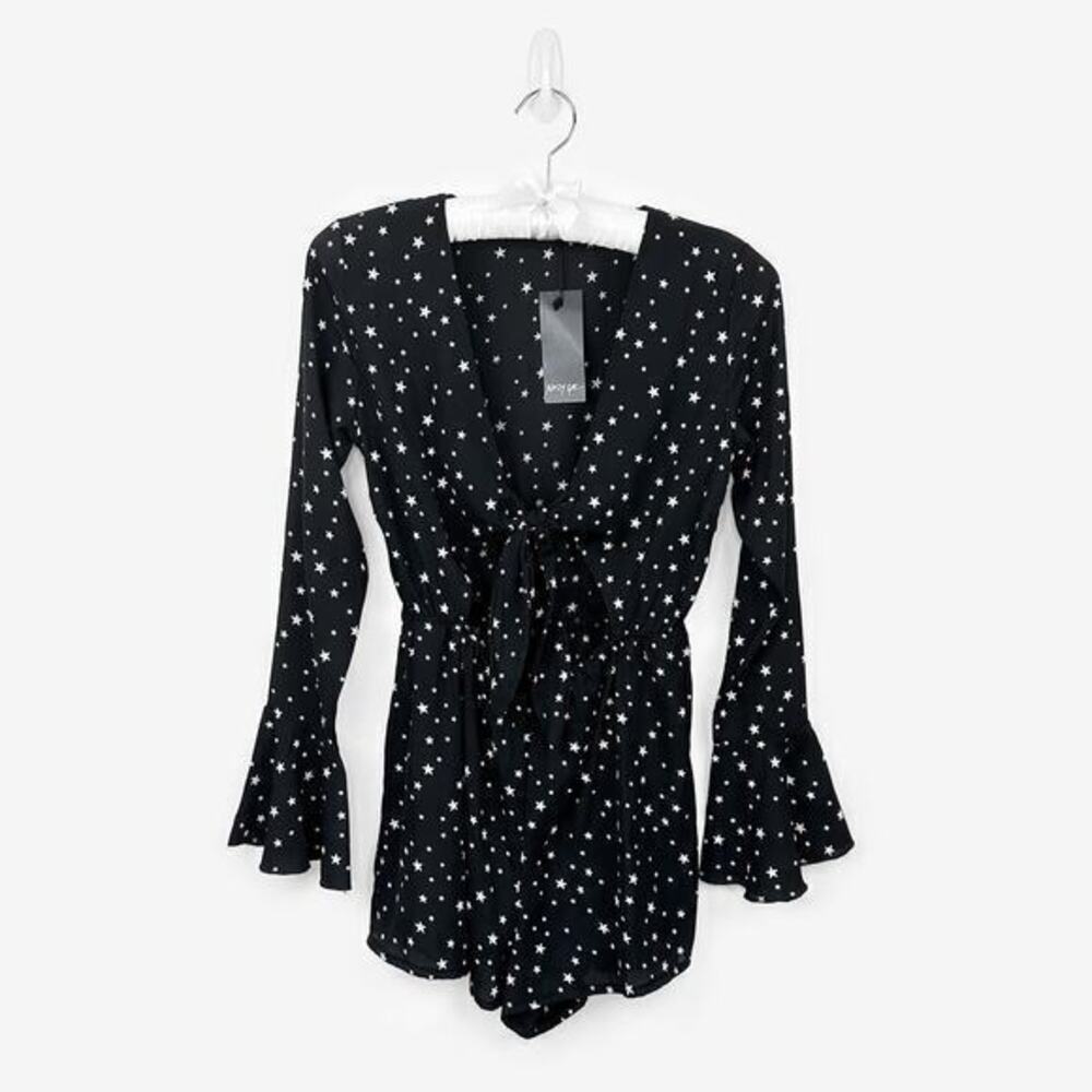 Nasty Gal You're Going Star Romper Size 4 Black Celestial Festival Indie Sleaze